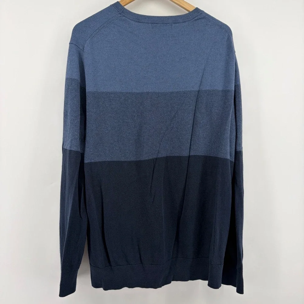 Banana Republic Men XL Luxury Blend Silk Cotton Cashmere Colorblock Sweater Blue